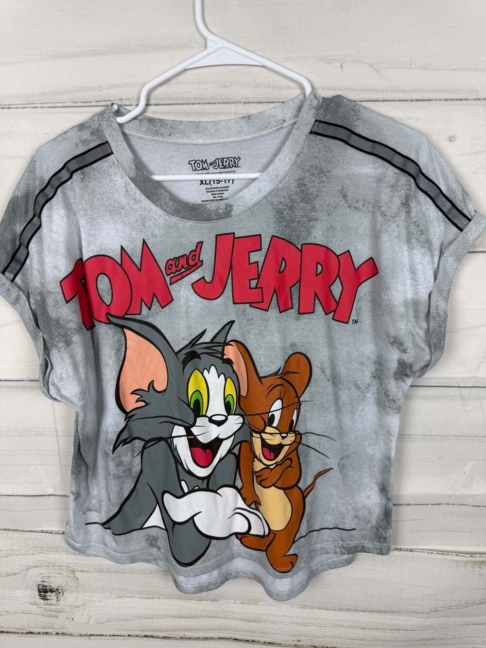Tom and Jerry Women's Gray Tie-Dye Short Sleeve Graphic T-Shirt XL (15-17)